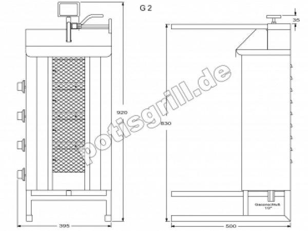 POTIS G2 Dönergrill Gyrosgrill Döner Ocagi Knebel links